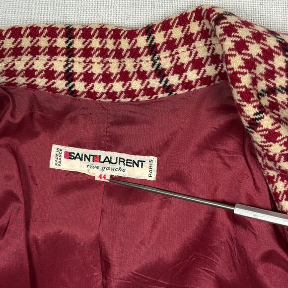 Vintage Saint Laurent Rive Gauche Houndstooth Blazer Red Cream Two Button Sz 44 - Picture 14 of 14